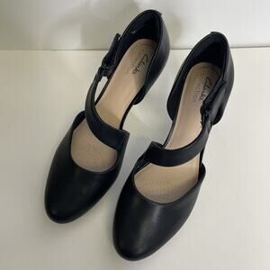 Clark's Ambyr Glow Asymmetrical Comfort Mary Jane Black Leather Pumps Sz 11